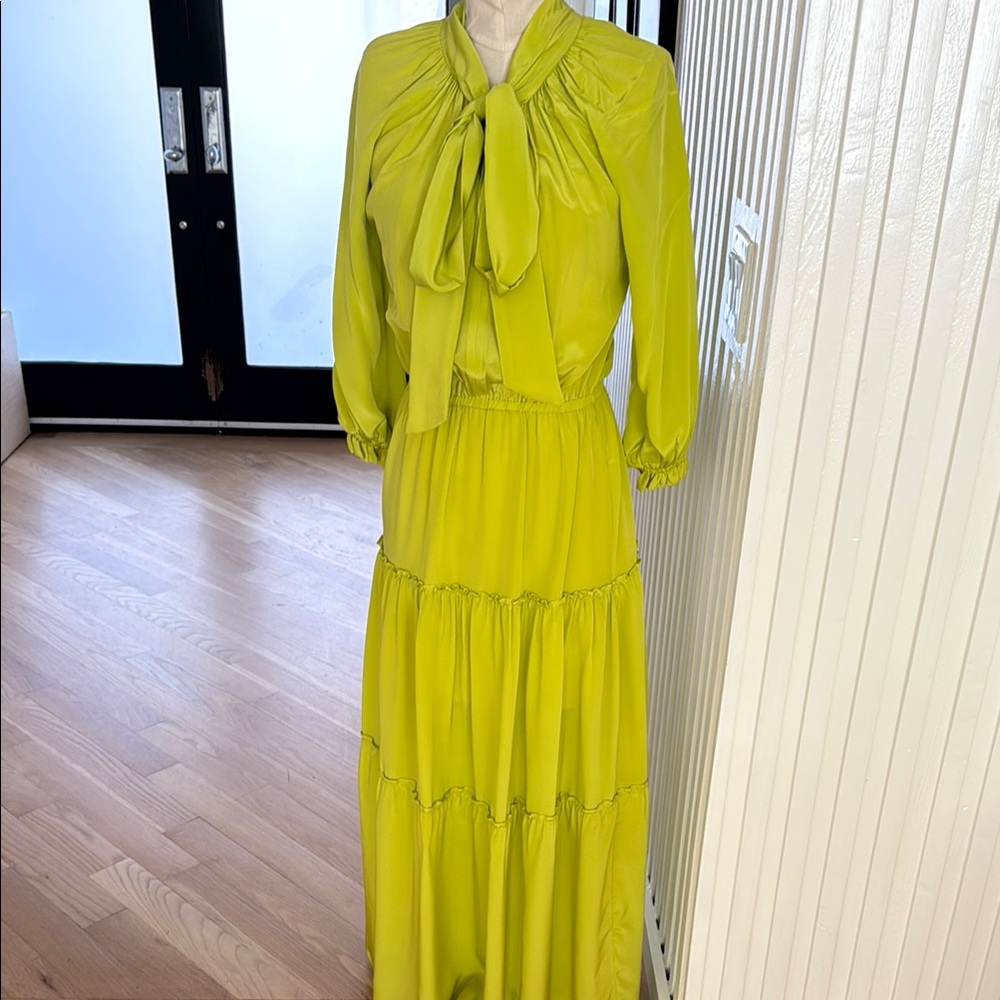 Melissa Masse- Elegant Lime Green Maxi Dress